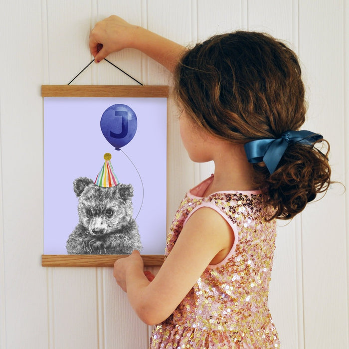 Baby bear with balloon personalised children's art print