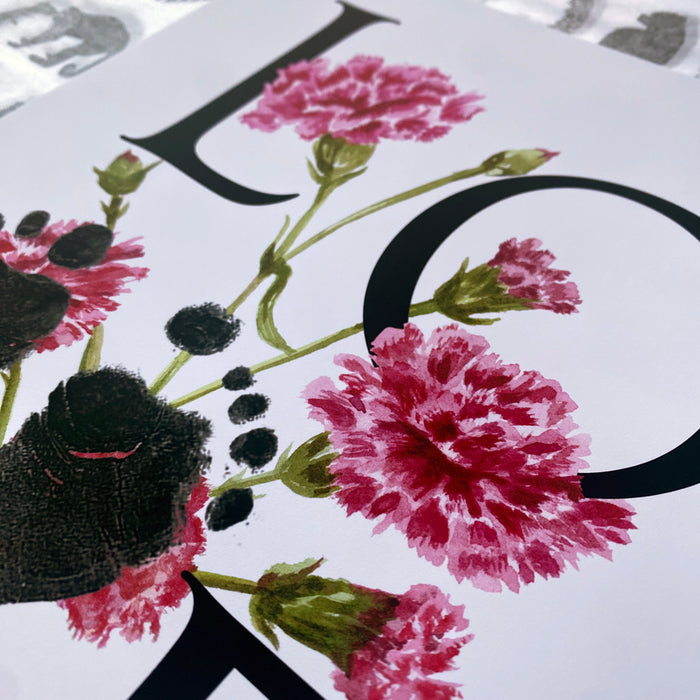 January birth month flower carnation footprint kit  close up