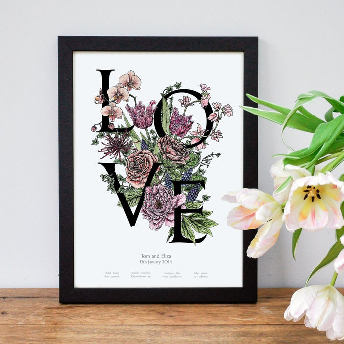 'Love' personalised botanical flower print