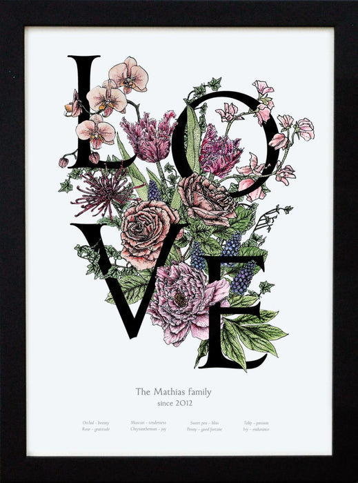 'Love' personalised botanical flower print