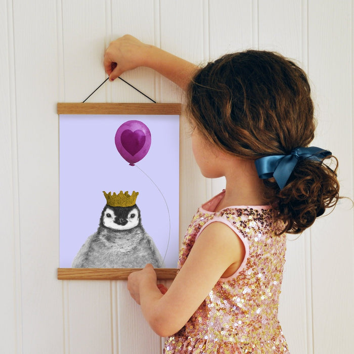 Baby penguin with balloon personalised children's art print