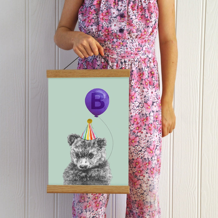 Baby bear with balloon personalised children's art print