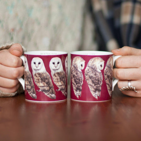 Pair of Bone China Barn Owl Mugs-Lucy Coggle