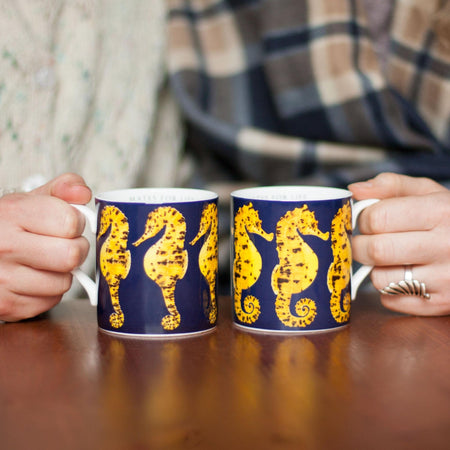 Pair of Bone China Seahorse Mugs-Lucy Coggle