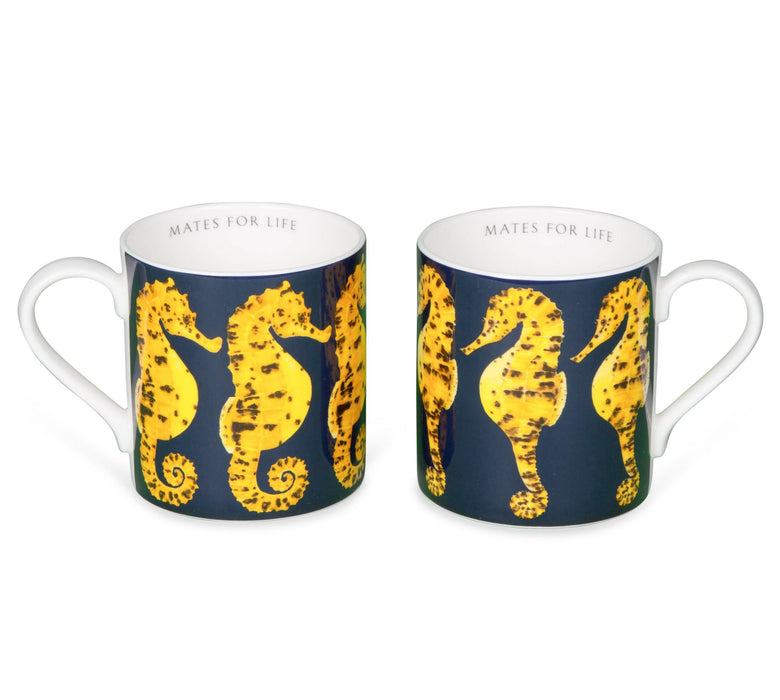 Pair of Bone China Seahorse Mugs-Lucy Coggle