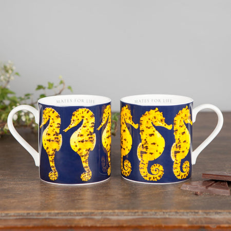 Pair of Bone China Seahorse Mugs-Lucy Coggle
