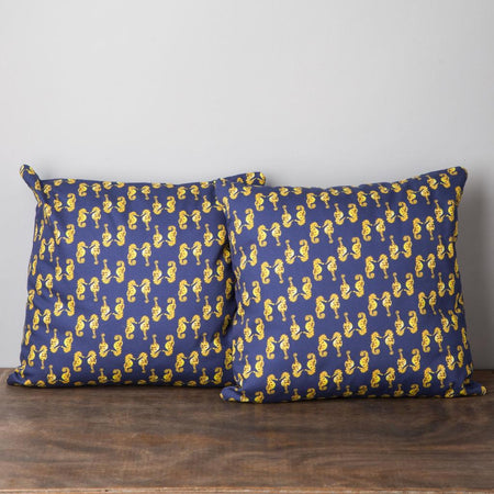 Pair of Seahorse Cushions-Lucy Coggle