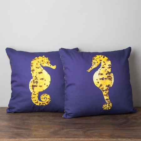 Pair of Seahorse Cushions-Lucy Coggle