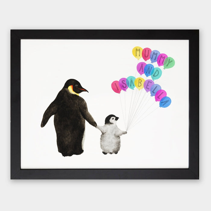 Personalised Family Of Penguins with Balloons Print