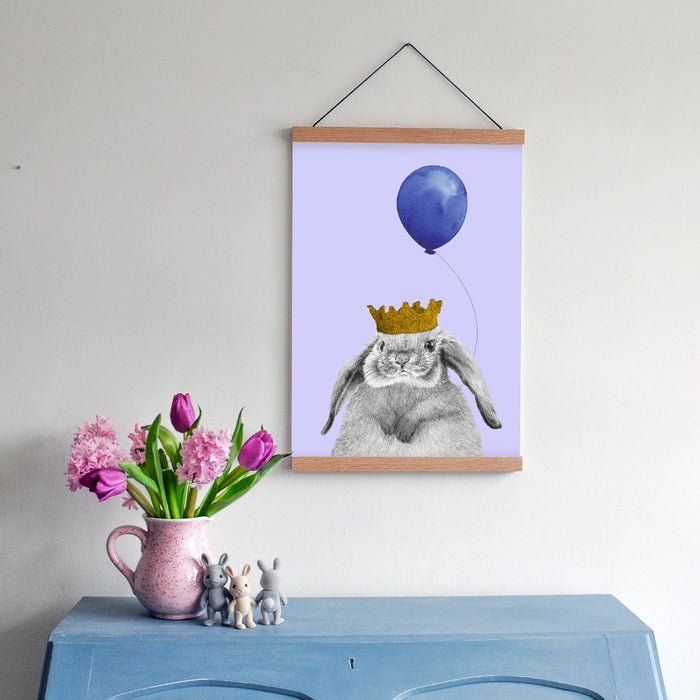 Baby rabbit with balloon personalised children's art print